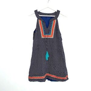 THML Embroidered Halter Dress in blue boho print size XS